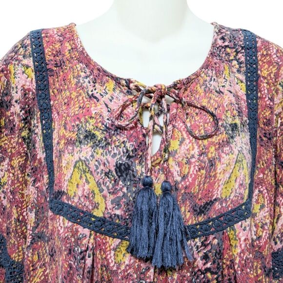 WORLD MARKET Mythical Multicolor Snake Print Tassel Boho Dress L/XL - Picture 2 of 7